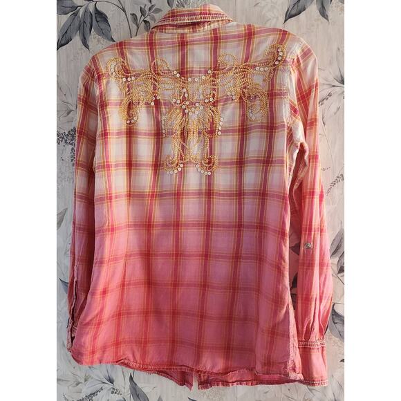Ariat Maxine Women's fitted snap down ombre plaid western shirt Embroidered Med - Picture 4 of 6